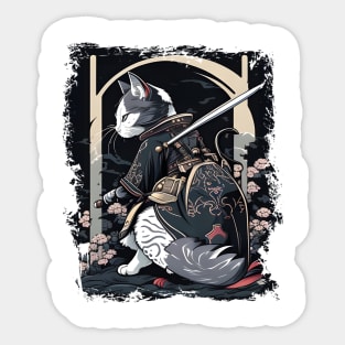 Japanese Cat Samurai Katana Sameowrai Anime Funny Sticker